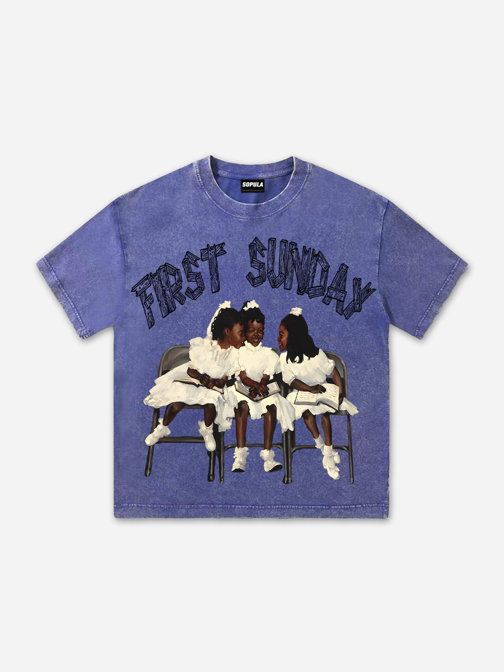 Retro First Sunday Faith Graphic Print Acid Washed T-shirt