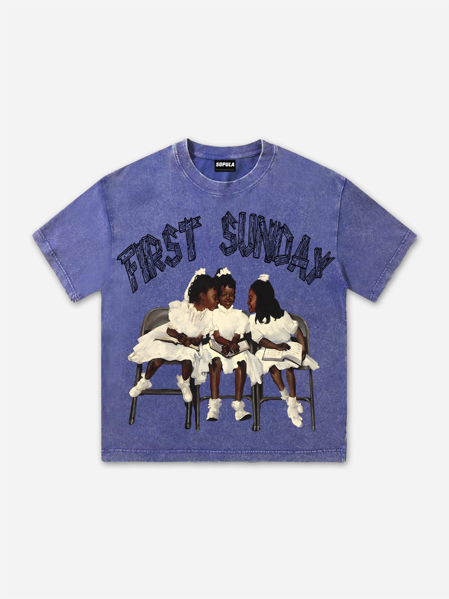 Retro First Sunday Faith Graphic Print Acid Washed T-shirt
