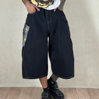 Streetwear Plaid Patchwork Loose Denim Shorts