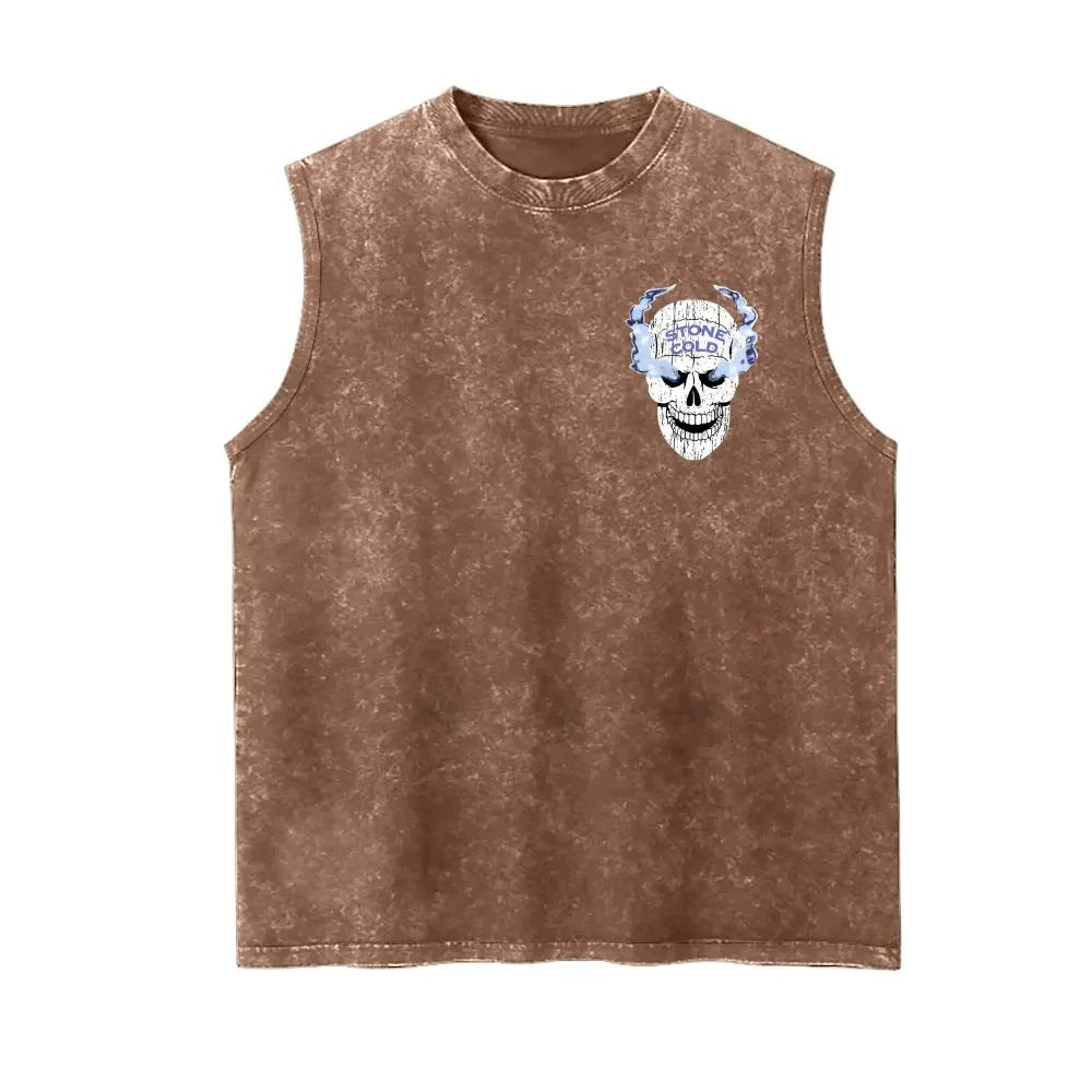 Men's Retro Skull Pattern Acid Washed Sports Vest
