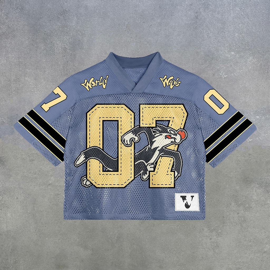 Vintage World Wide No.07 Graphics Blokette Blokecore Jersey V-neck T-shirt