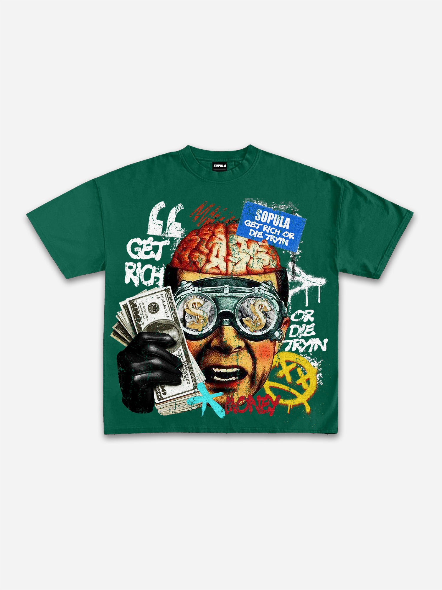 Vintage Get Rich Money Portrait Print Cotton T-shirt