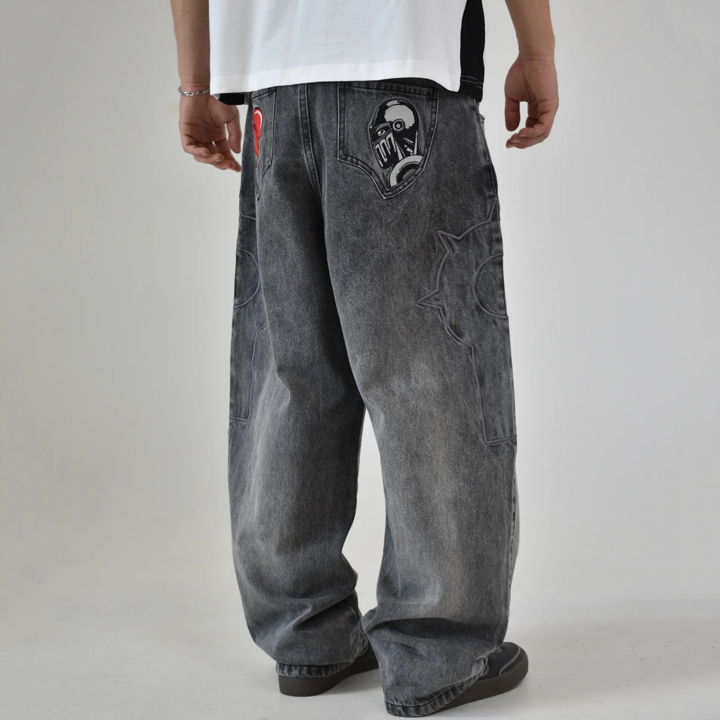 Men's Fashion Embroidered Drawstring  Chariot Jeans
