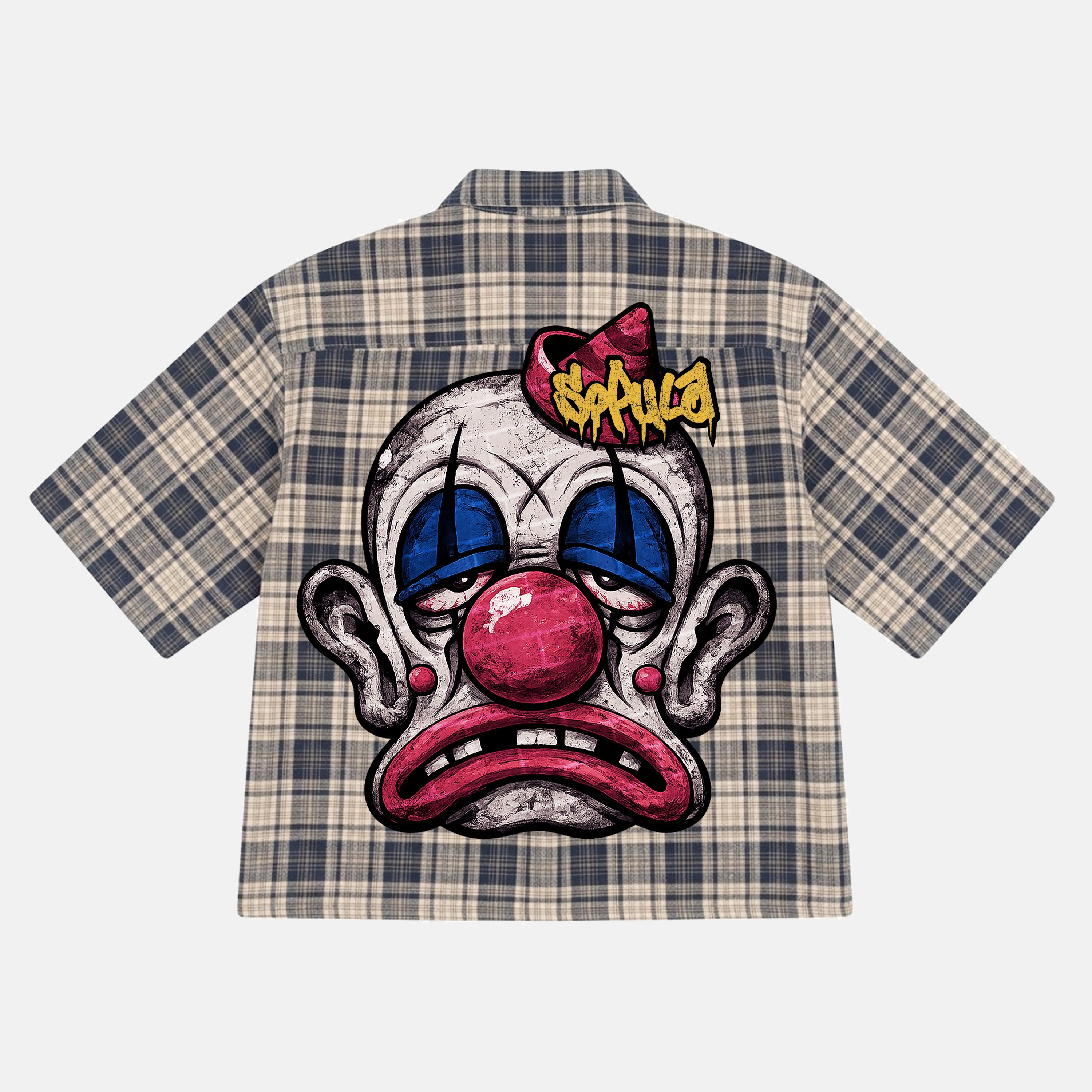 Graffiti Clown Head Graphic Plaid Jacket Shirt