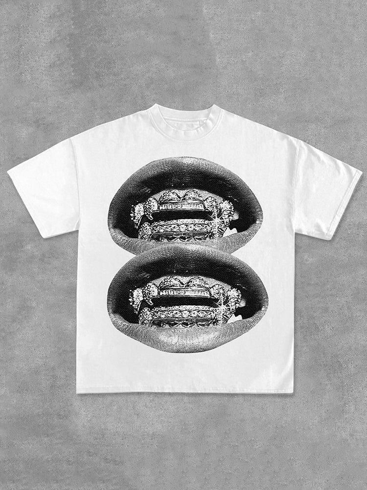 Personalized Lip Graphic Print Casual Cotton T-Shirt