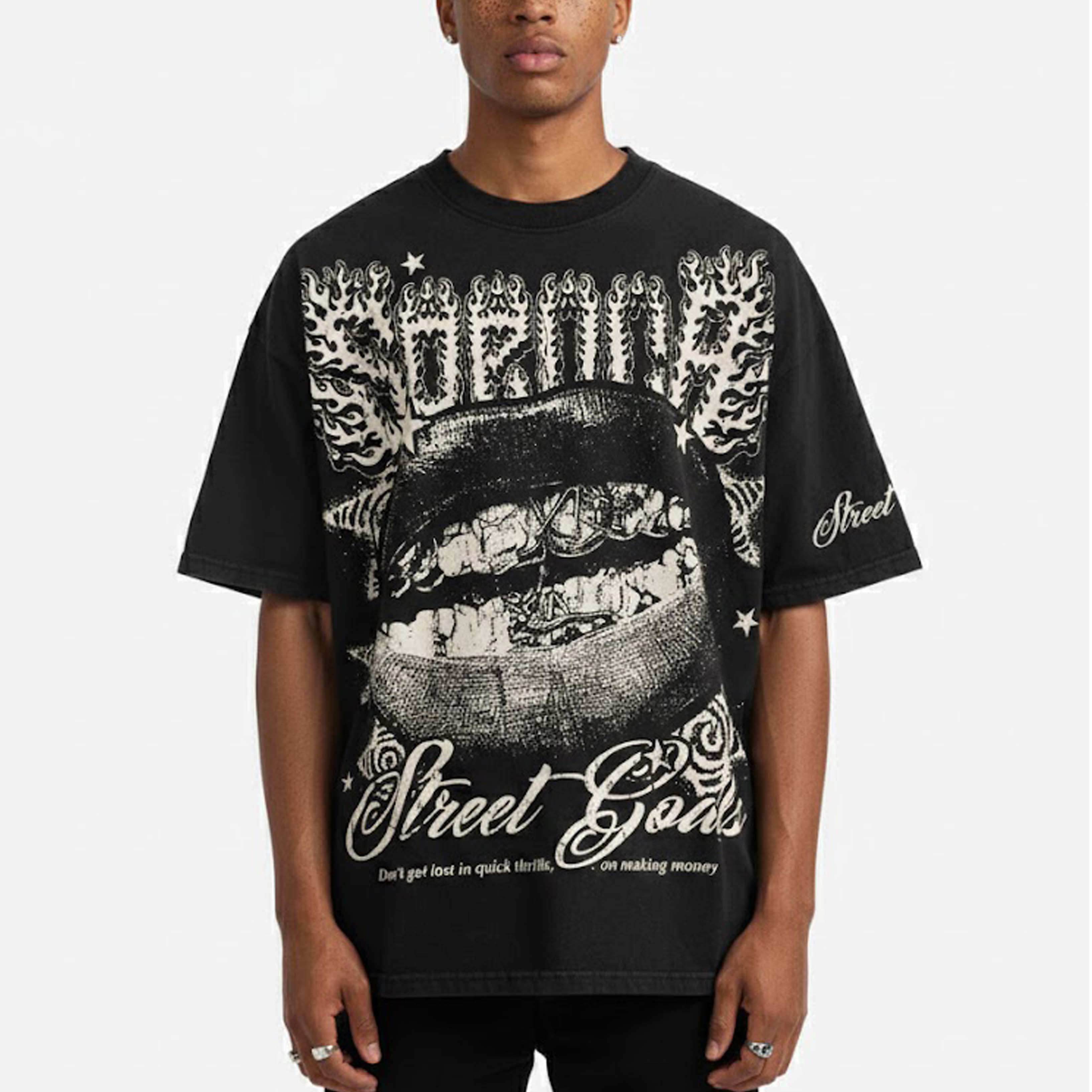 Street Goals Lip Braces Make Vintage Printed Graphic Cotton T-shirt