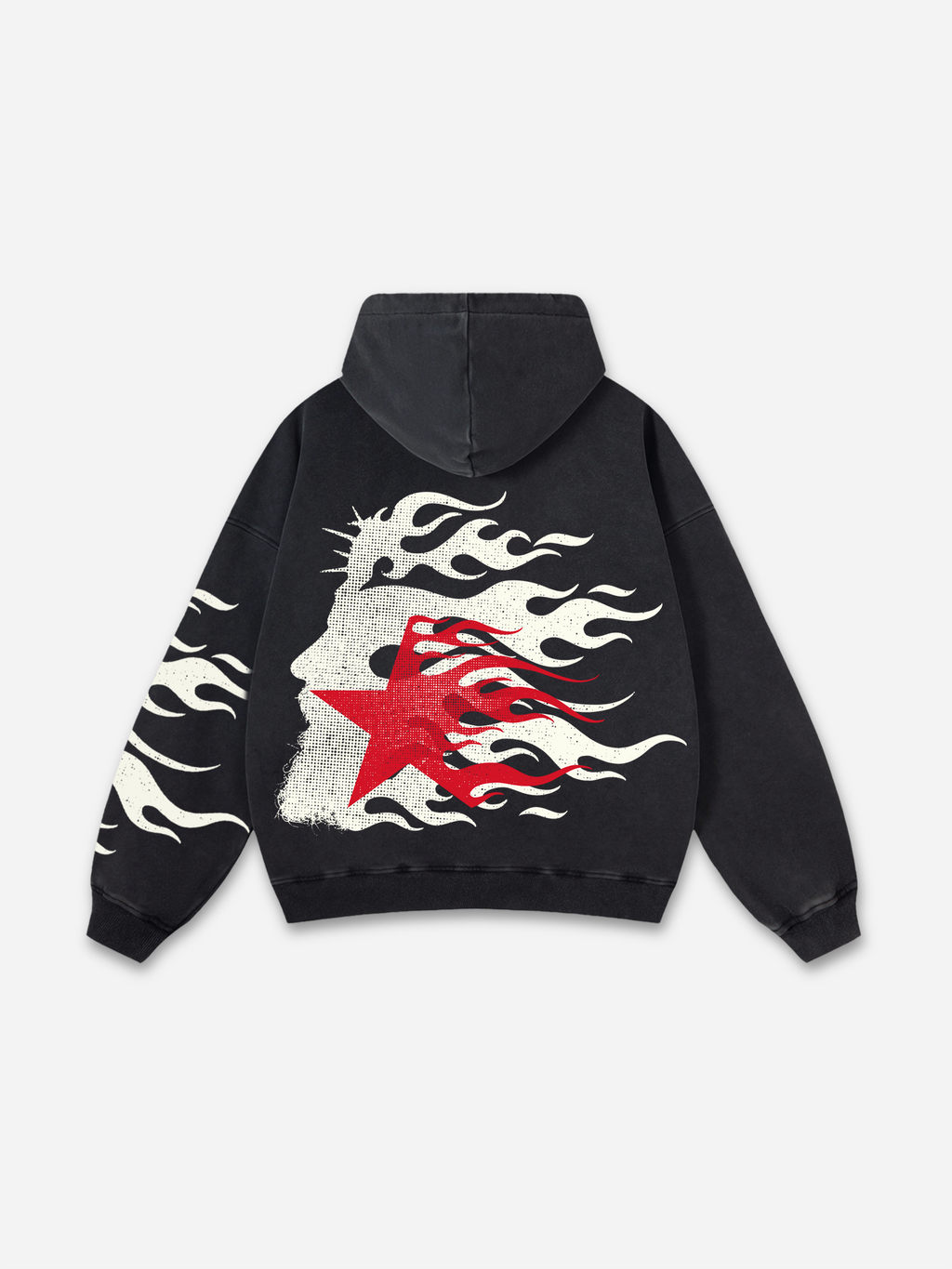 Son Of God Flame Jesus Silhouette Network Graphic Acid Washed Oversized Hoodie