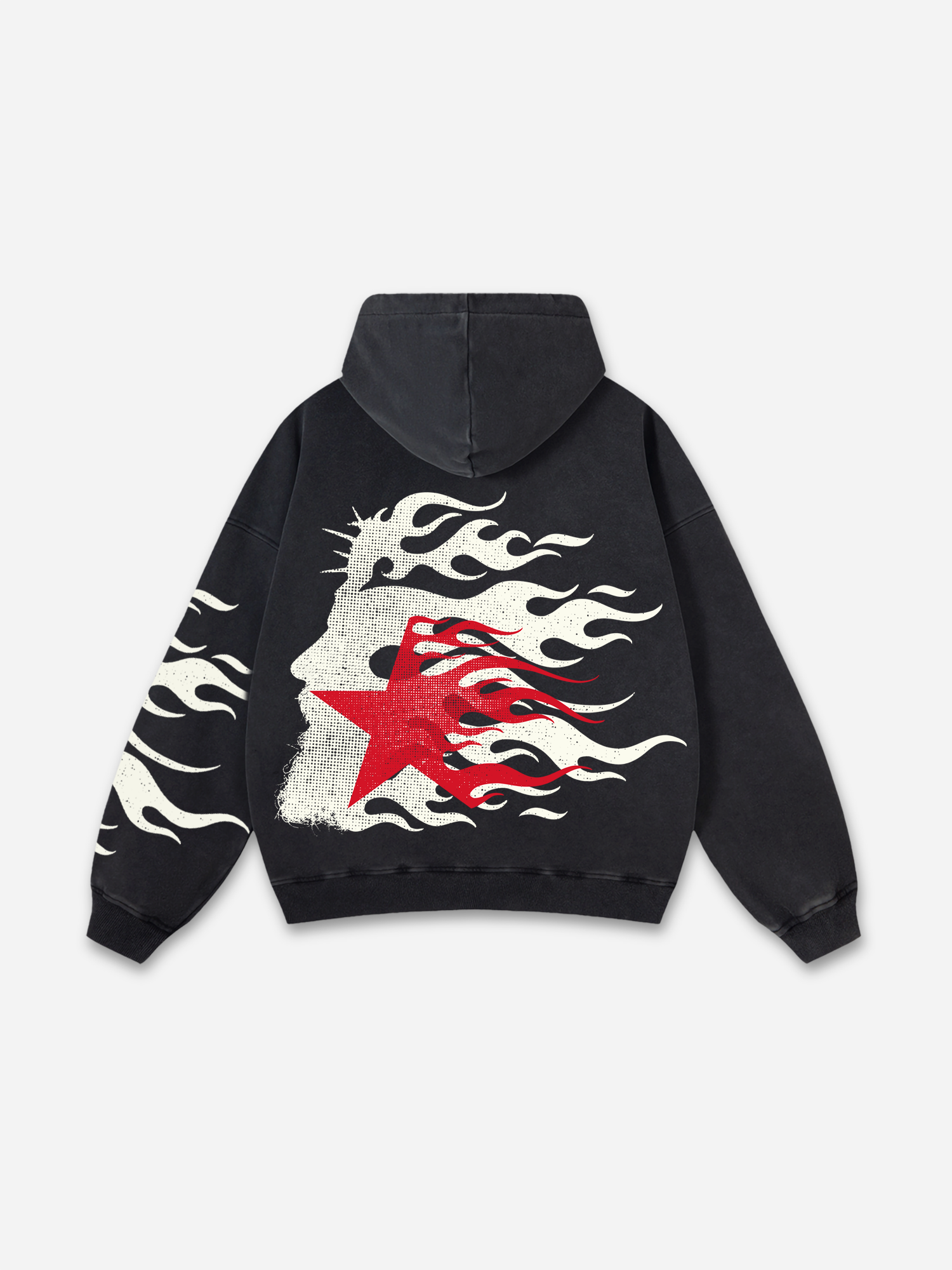Son Of God Flame Jesus Silhouette Network Graphic Acid Washed Oversized Hoodie