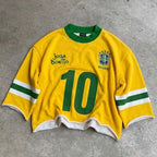 Brazil Christ The Redeemer No. 10  Retro Sports Graphic Boxy Crop T-shirt