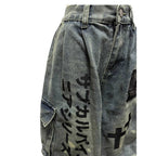 Hip-Hop Gothic Cross-style Denim Capri Baggy Jeans