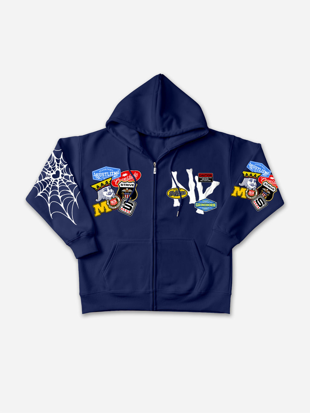 Street Ny Vintage Badge Spider Web Graphic Zip-up Hoodie
