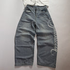 Retro Letter High Street Scimitar Stitching Wide  Jeans