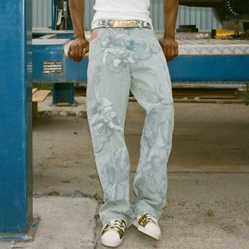 Millennial Cupid Angel Print Hip-hop Baggy Jeans