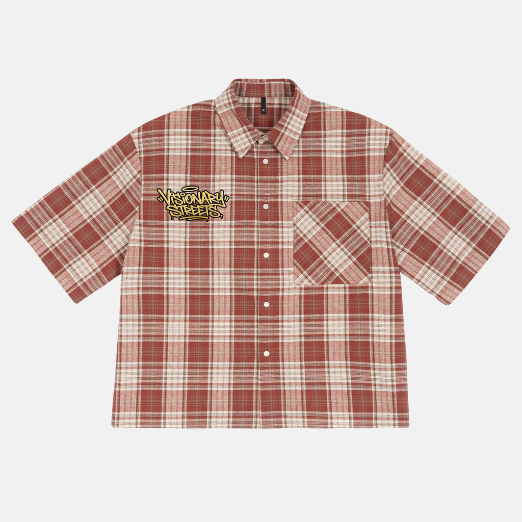 Street Graffiti Boy American Retro Style Graphic Plaid Jacket Shirt