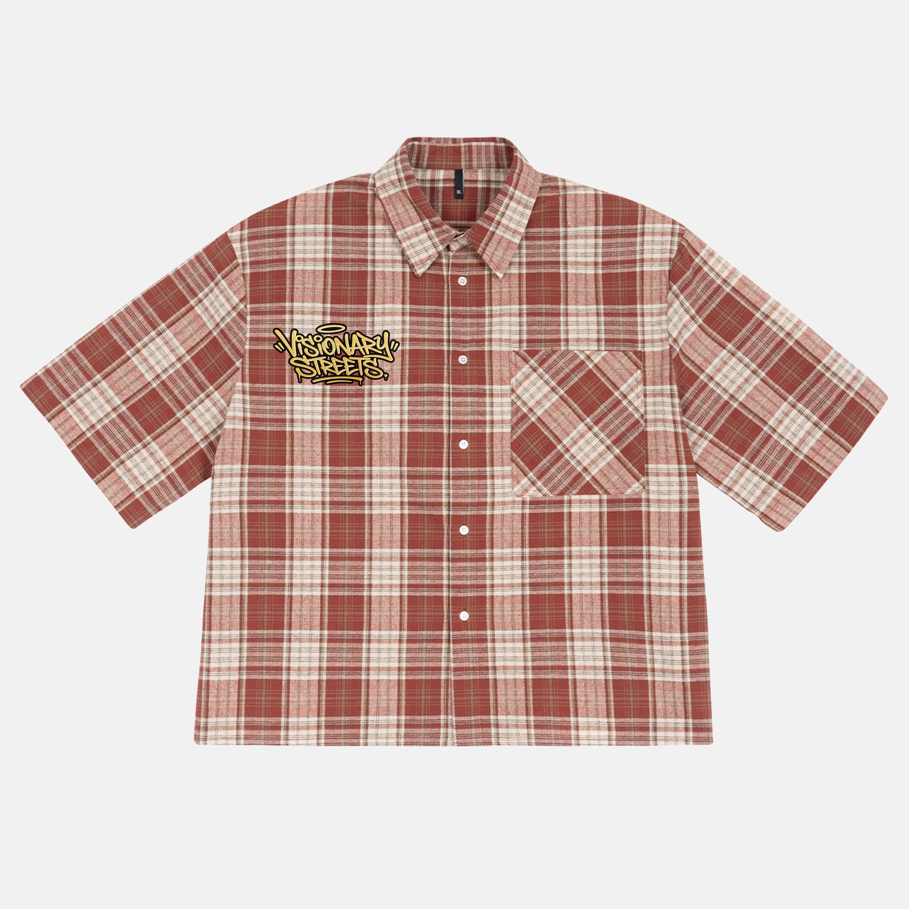 Street Graffiti Boy American Retro Style Graphic Plaid Jacket Shirt