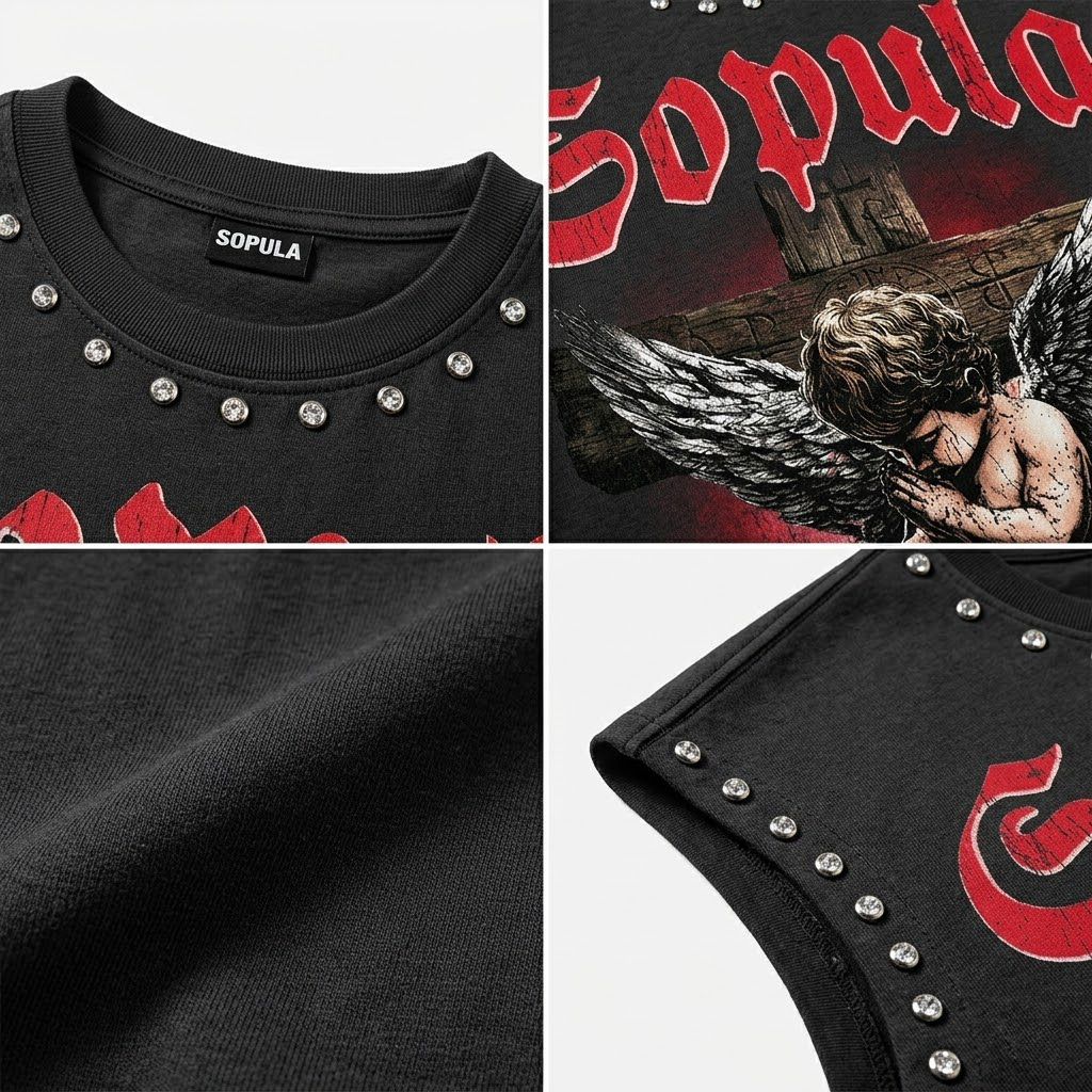 Angels Praying In Hell Vintage Graphic Rhinestone Tank Top