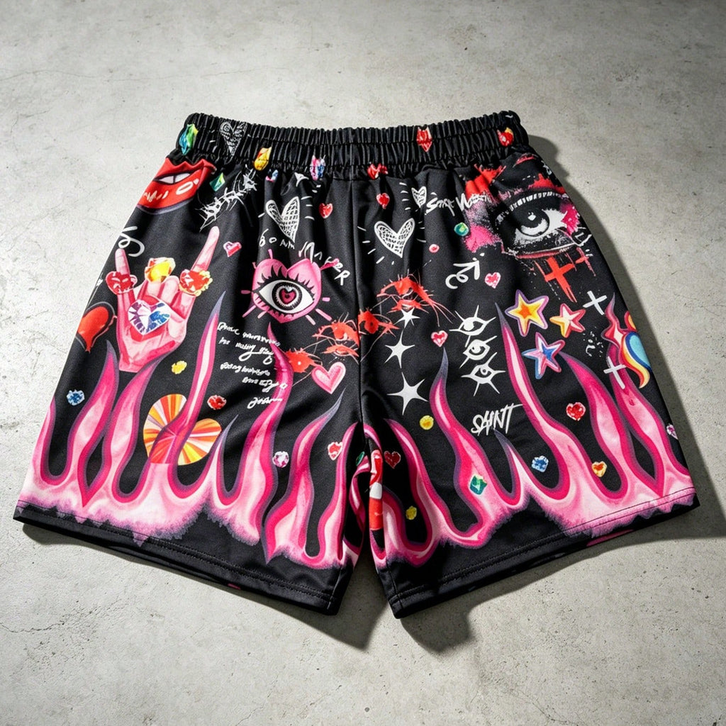 Men's Street Graffiti Print Casual Sports Shorts