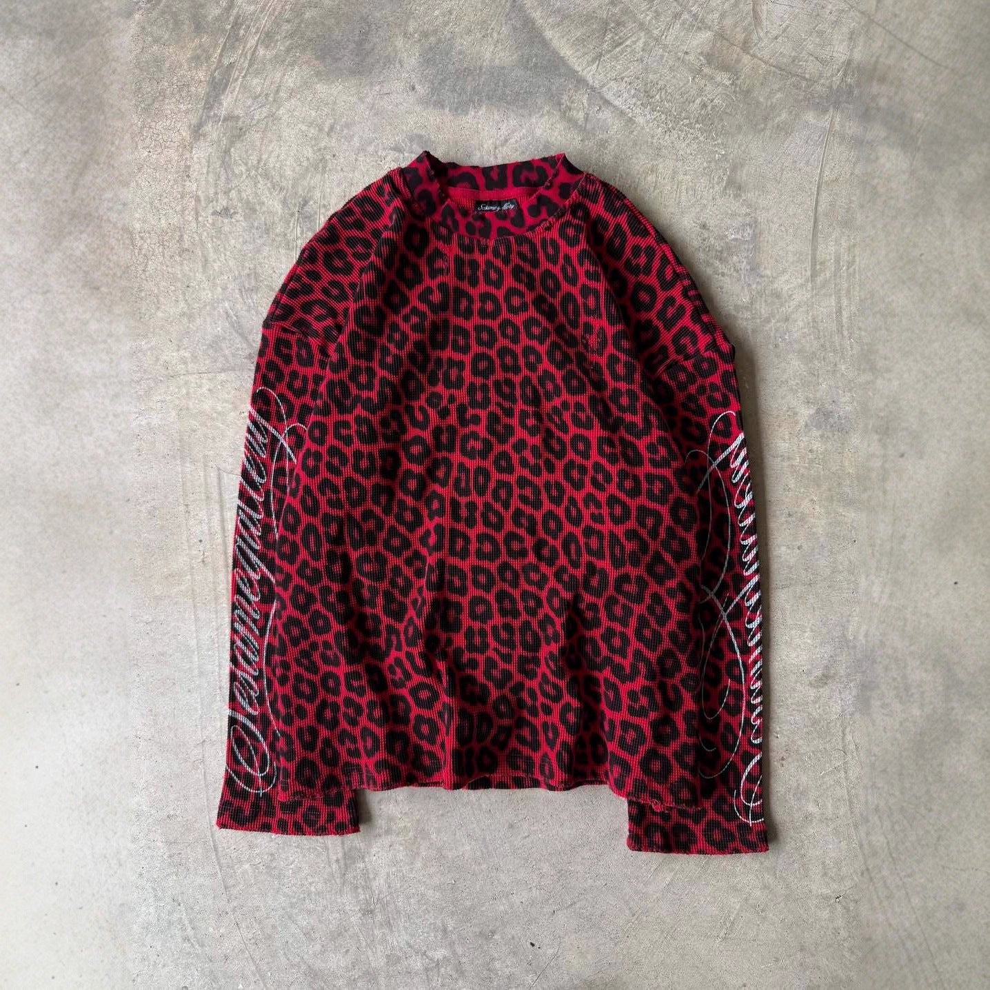 Leopard Print Waffle Texture Long-sleeved T-shirt