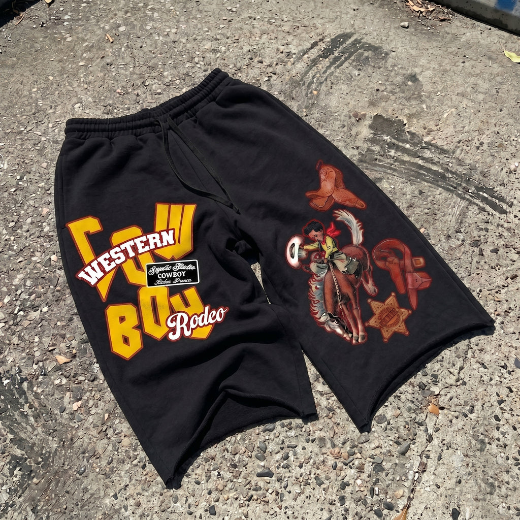 Cowboy Rodeo Dreams Fun Graphic Terry Wool Capri Sweatpants
