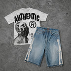 I Am Allergic To People T-shirt & Bone Embroidered Denim Shorts Set