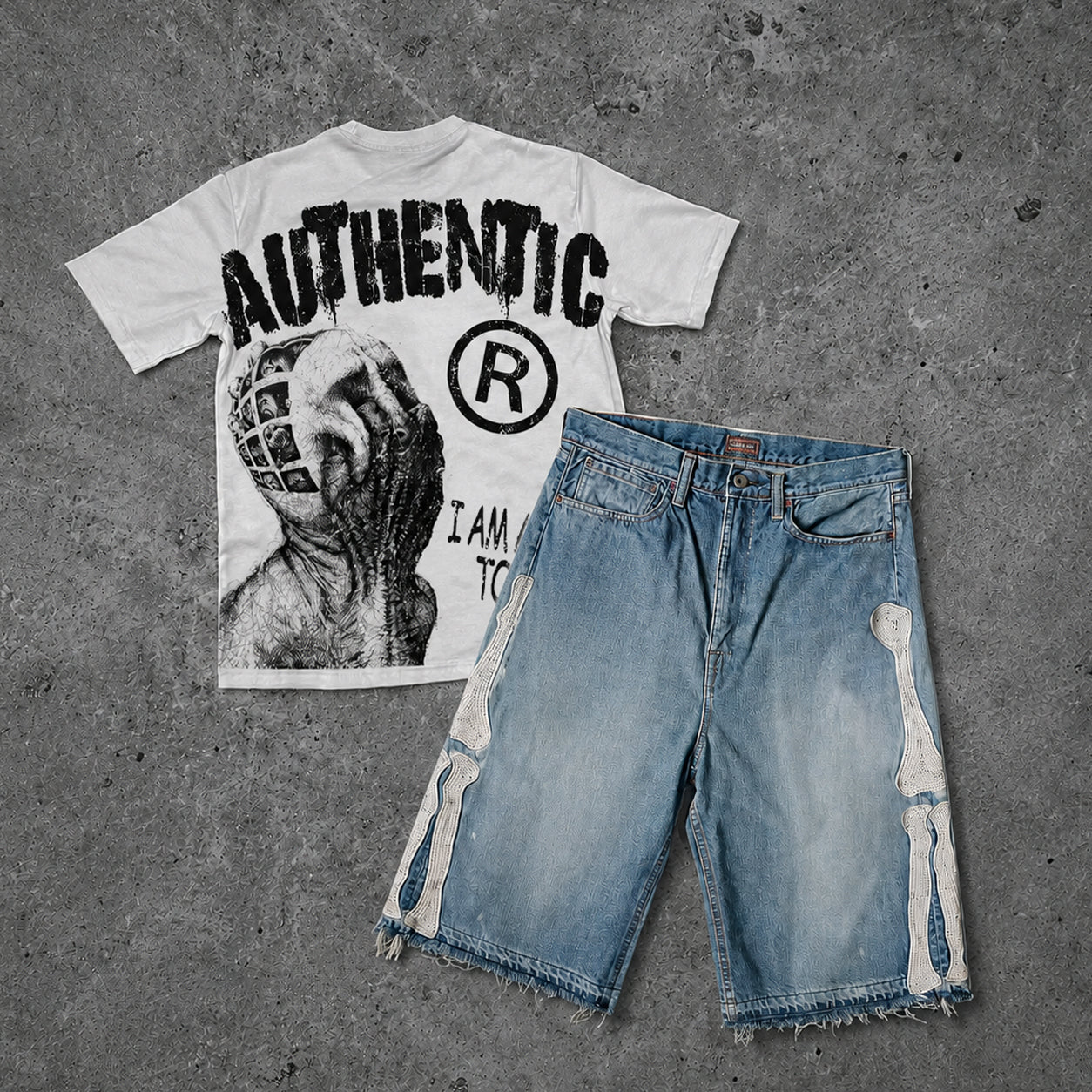 I Am Allergic To People T-shirt & Bone Embroidered Denim Shorts Set