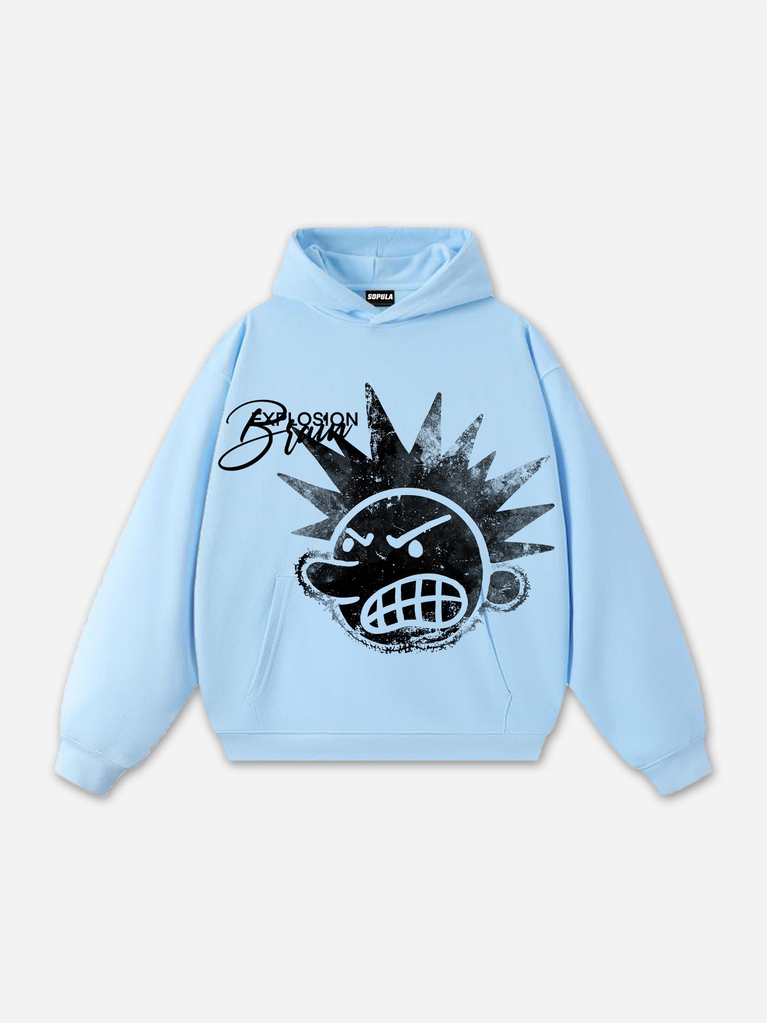 Casual The Brain Explodes Print Graphic Cotton Pocket Hoodie