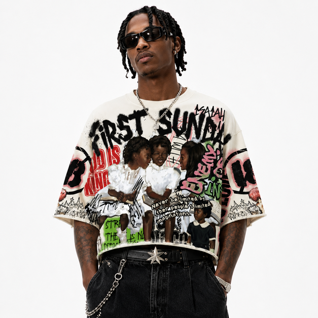 First Sunday Vintage Jesus Religious Print Boxy Crop T-shirt