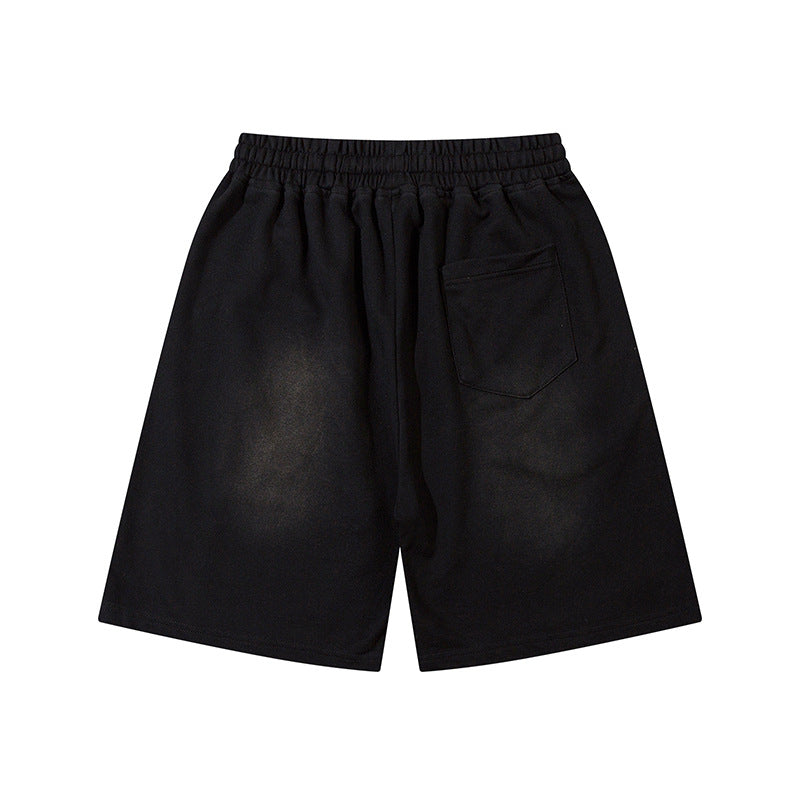 Men's Retro Acid Washed Drawstring Metal Sports Shorts