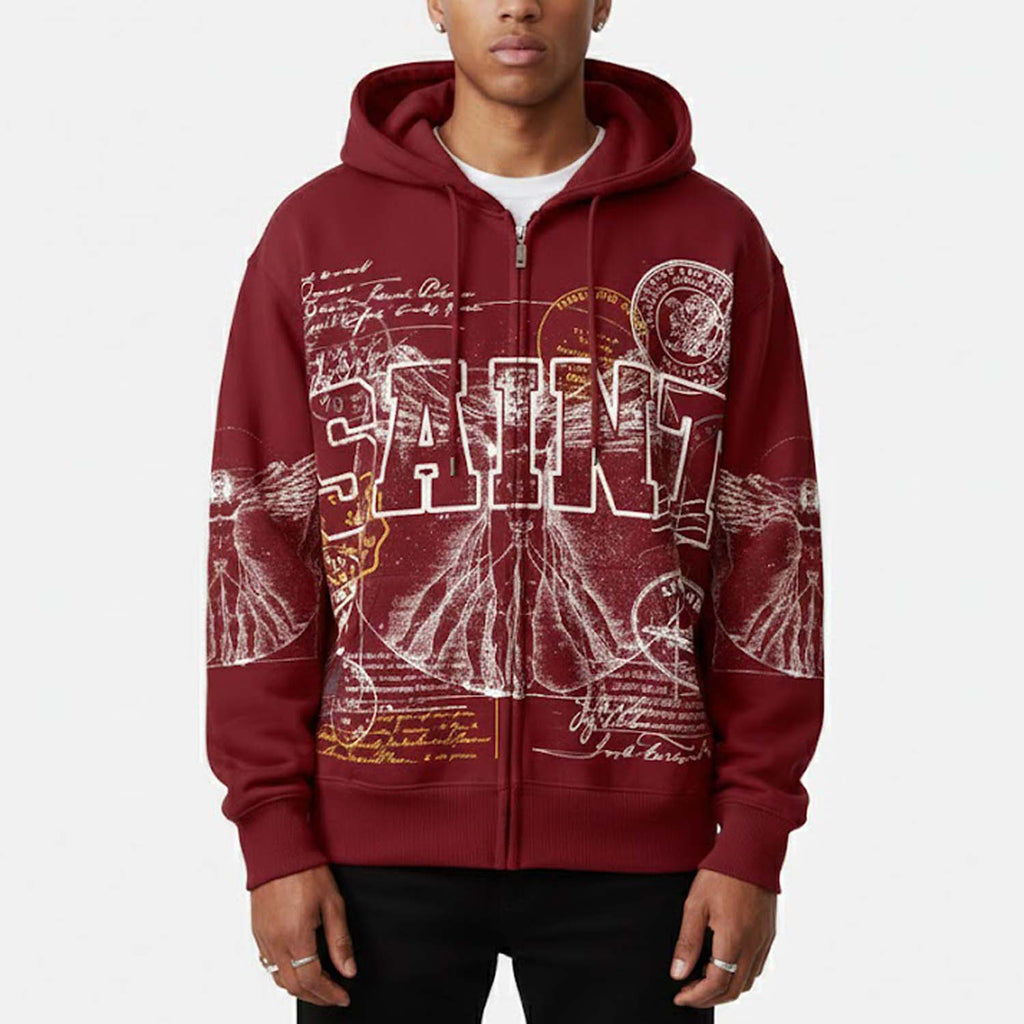 Saints Stamp Collage Vitruvian Graphic Zip-up Hoodie