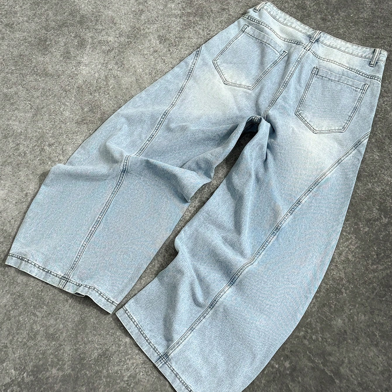 Casual Patchwork Loose Curved  Baggy Jeans