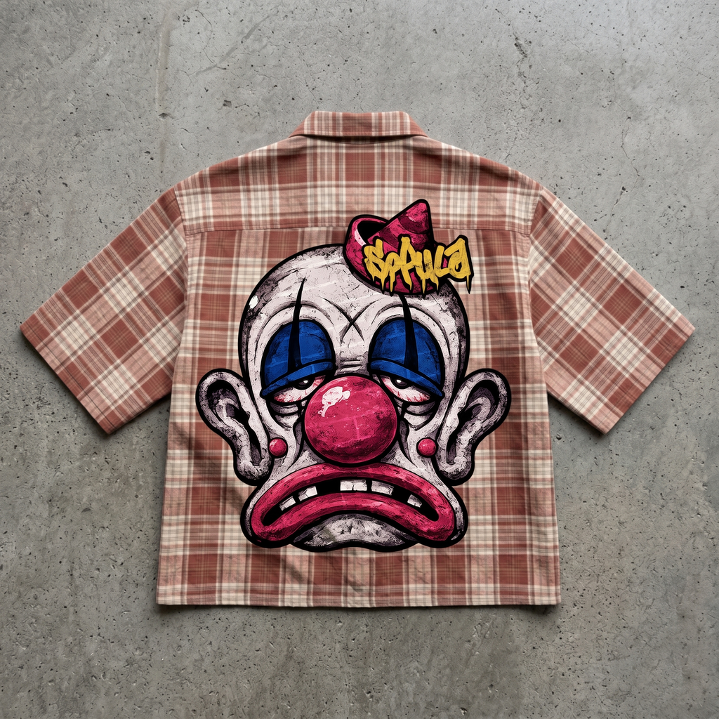 Graffiti Clown Head Graphic Plaid Jacket Shirt