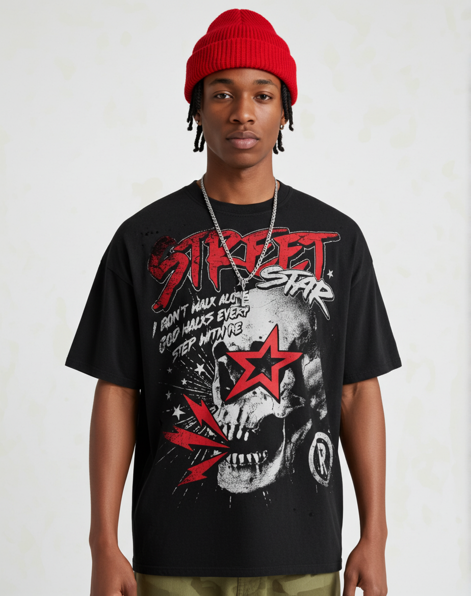 Street Star Skull Stars Vintage Graphic Cotton T-shirt
