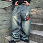 Men's Wide-leg Jeans With Star Chain Print