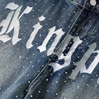 Y2k Trendy Letter Rhinestone Loose Denim Shorts