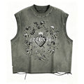 Retro Hip-hop Angel Heart Pattern Frayed Vest Tank Top