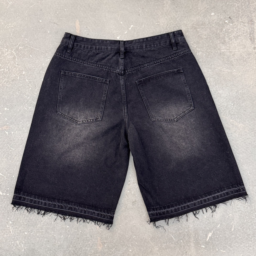 High-street Embroidery Cross Washed Denim Shorts