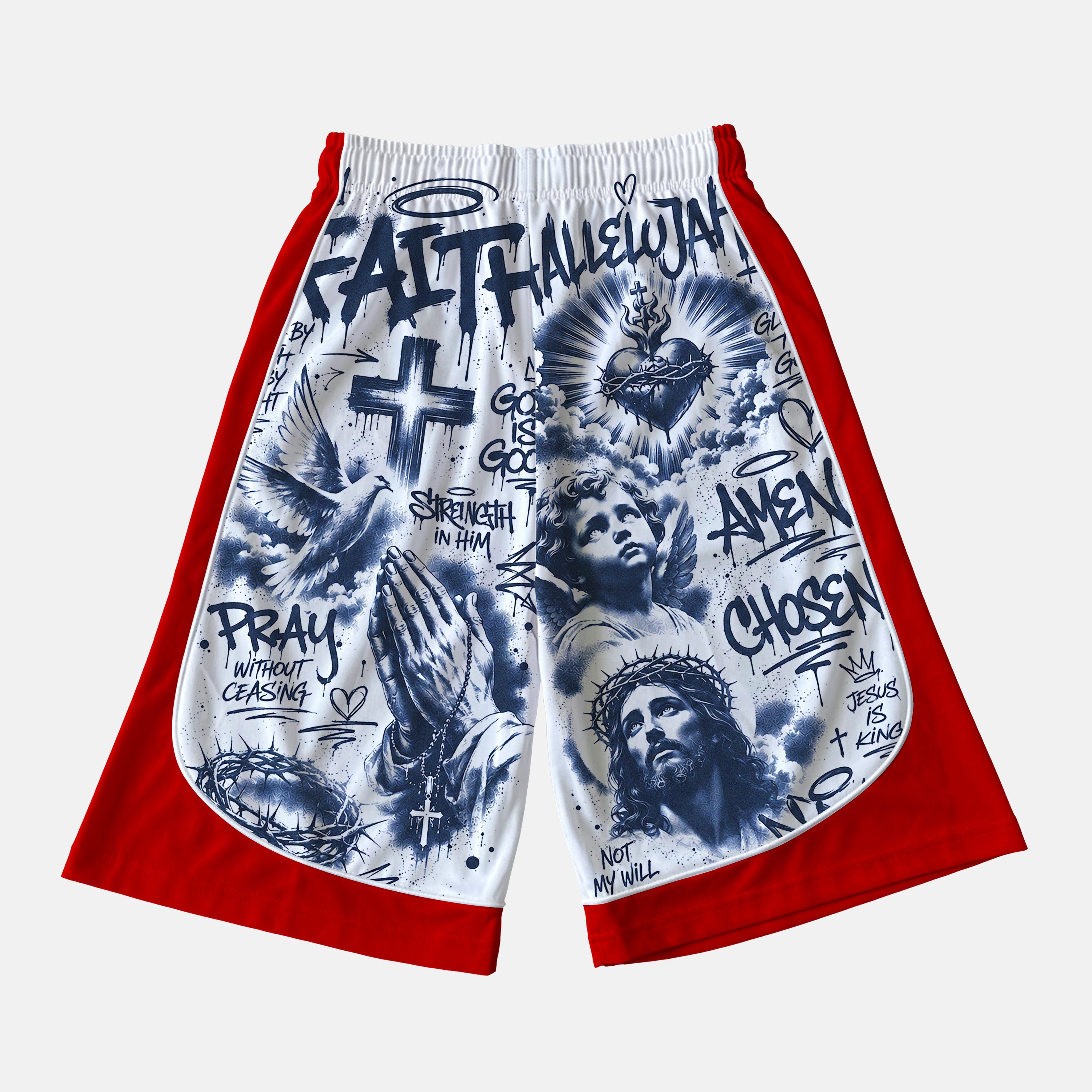Angelic Religious Prayer Color-blocked Drawstring 1/2 Shorts