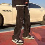 Men's Fashion Cross Lightning Patch Embroidered Street Jeans