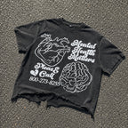 Mental Health Matters Brain Heart Graphic Ripped T-shirt
