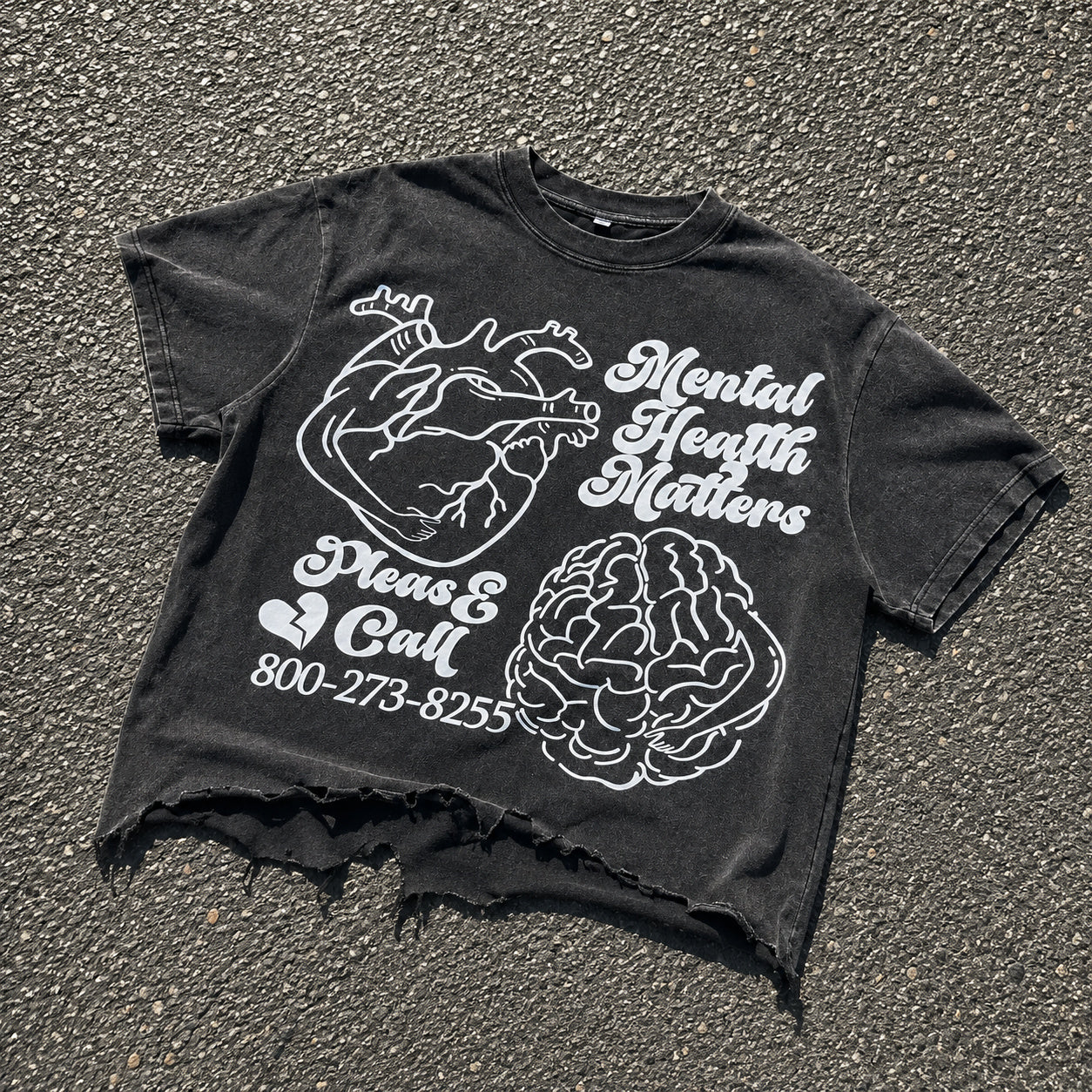 Mental Health Matters Brain Heart Graphic Ripped T-shirt