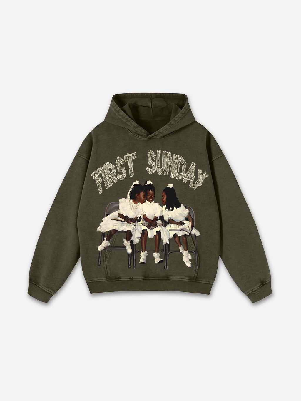 Vintage First Sunday Faith Graphic Acid Washed Oversized Hoodie