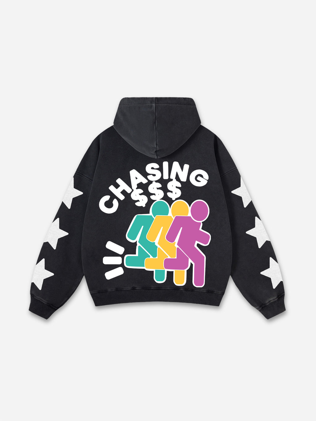 Vintage Chasing Money Graphic Acid Washed Oversized Hoodie