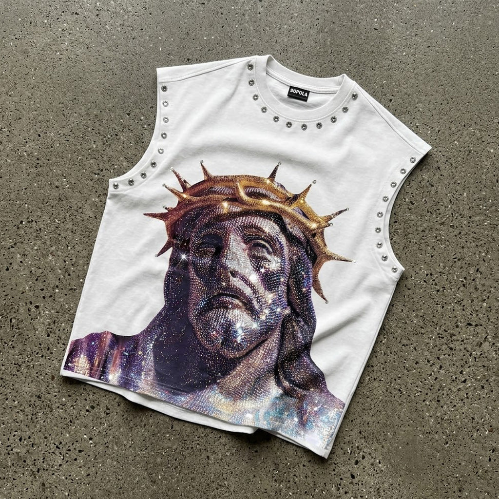 Rhinestone-embellished Tank Top With Diamond Jesus Print