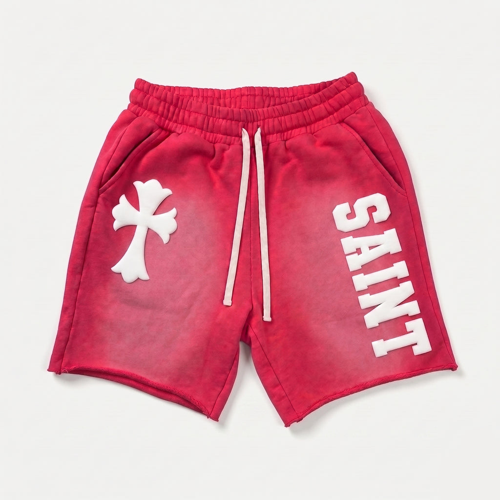 Saint Cross Foaming Process Graphic Washed Shorts