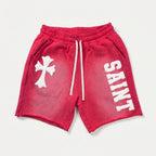 Saint Cross Foaming Process Graphic Washed Shorts