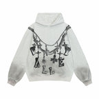 Retro Hip-hop Valley Trendy Letter Necklace Printed Pocket Hoodie