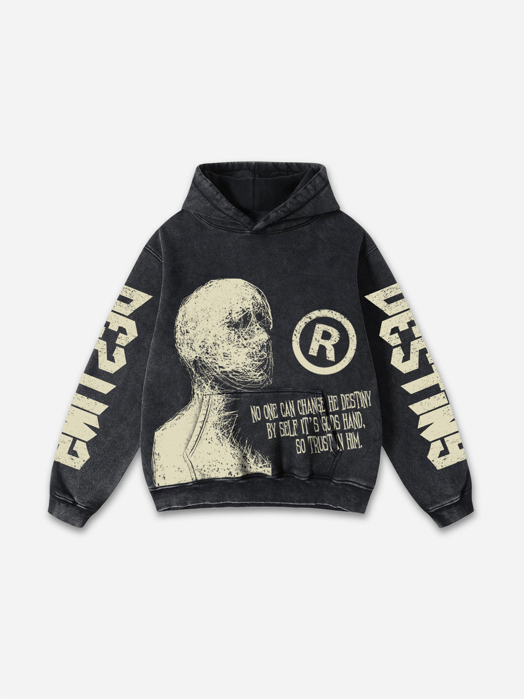 Vintage Destiny Mummy Graphic Distressed Acid Wash Hoodie