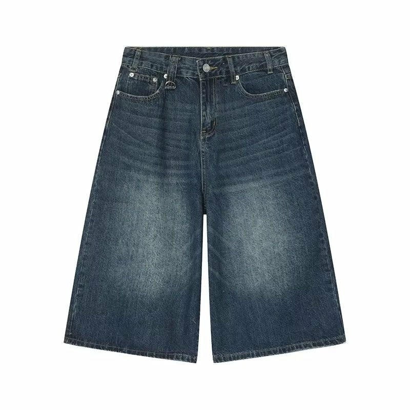 Men's Retro  Cargo Pants Denim Long Shorts  Jorts