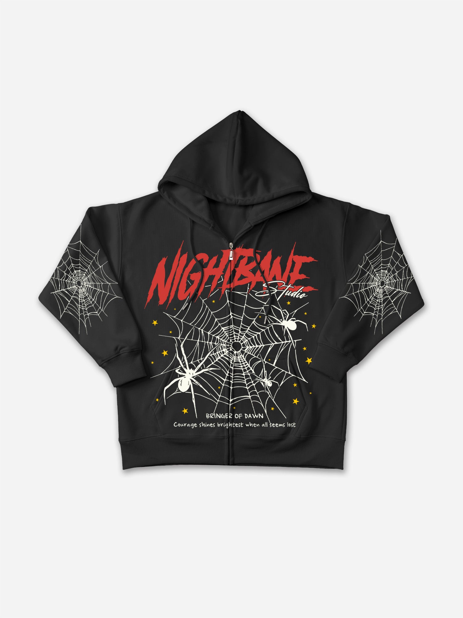Spider Web Stars Pattern Graphic Zip-up Hoodie