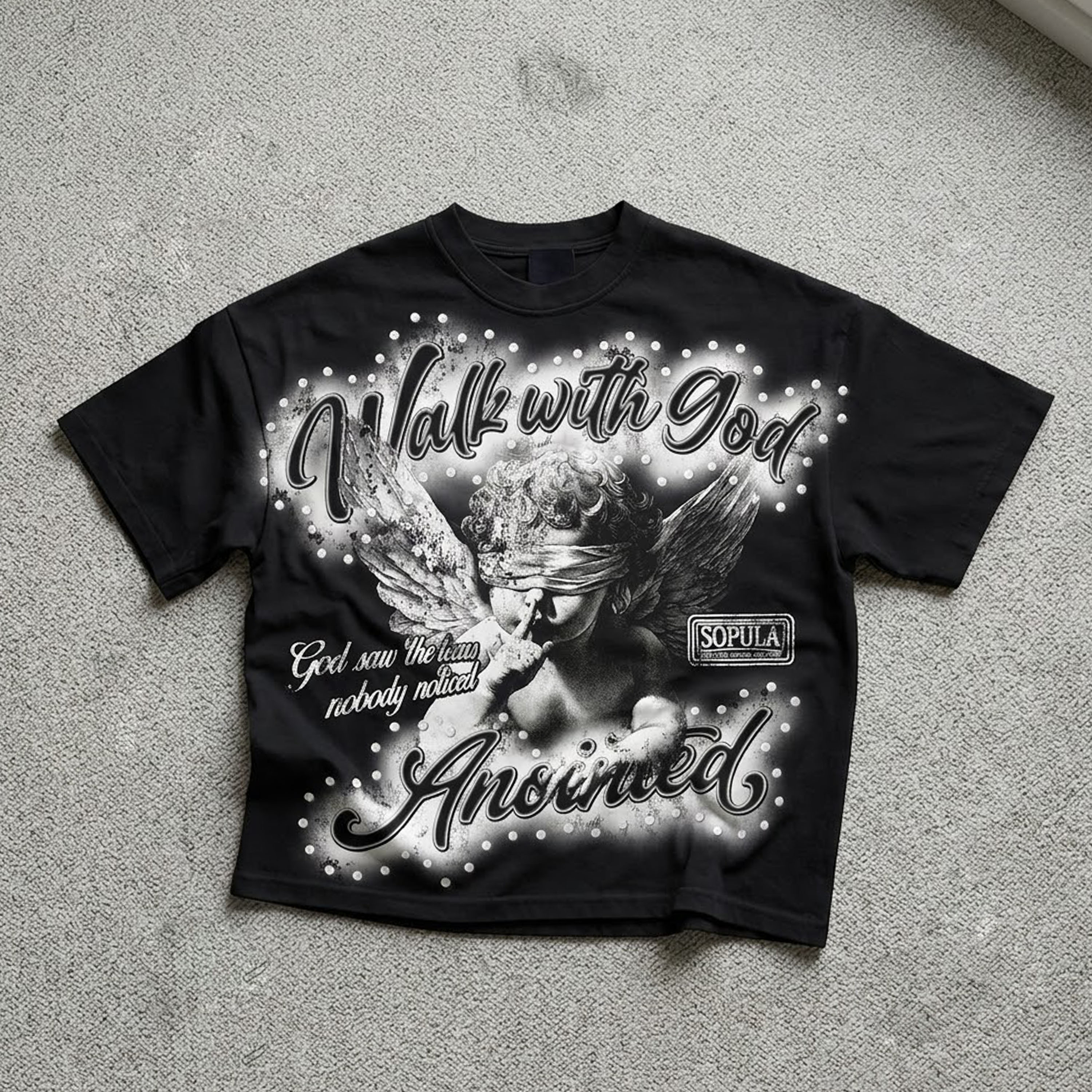 Walk With God Cupid Angel Vintage Graphic Cotton T-shirt